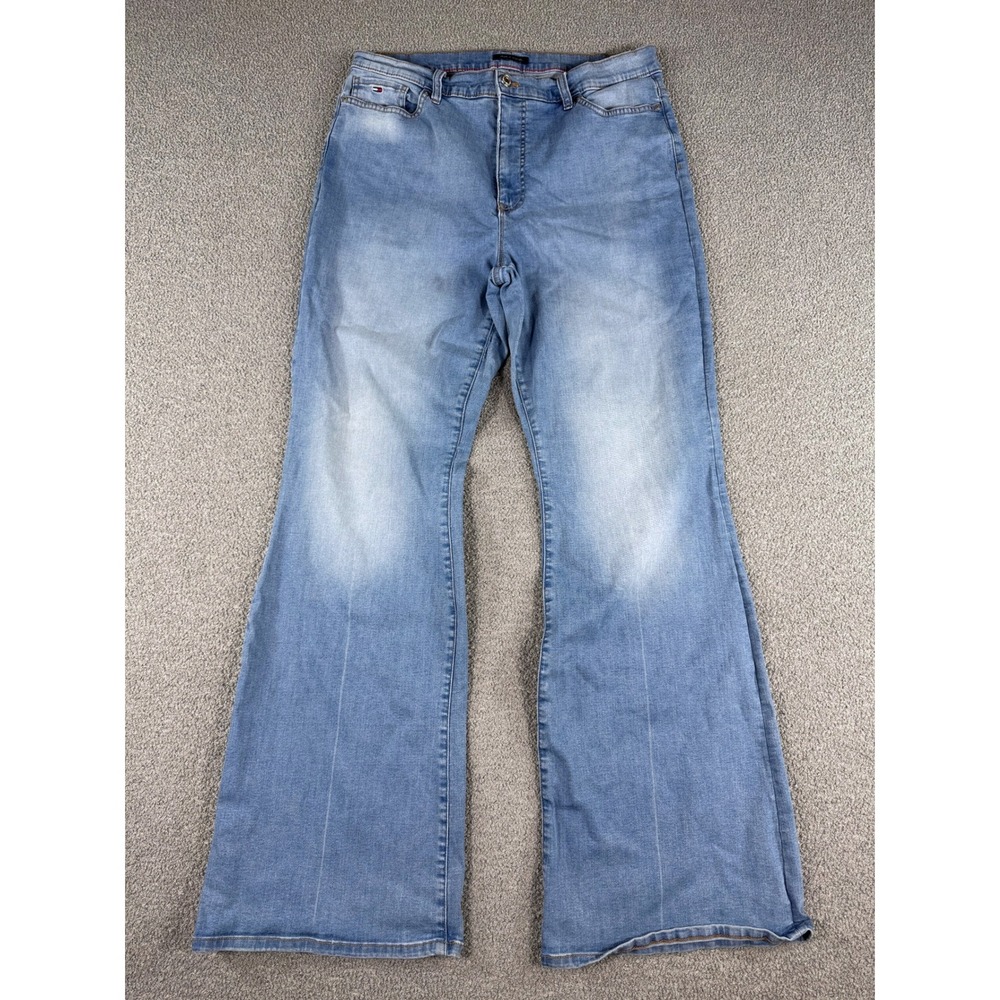 Tommy Hilfiger Flare Jeans Womens 16 Blue Light Wash High Rise Curve Relaxed Y2K